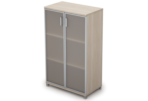 Шкаф средний широкий со стеклом в раме, цвет шамони светлый