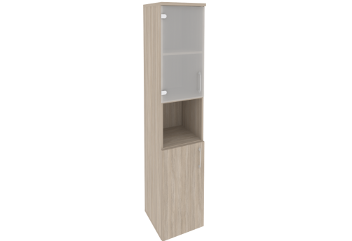 Шкаф высокий узкий с нишей левый (2 полки под стеклом), цвет дуб аттик