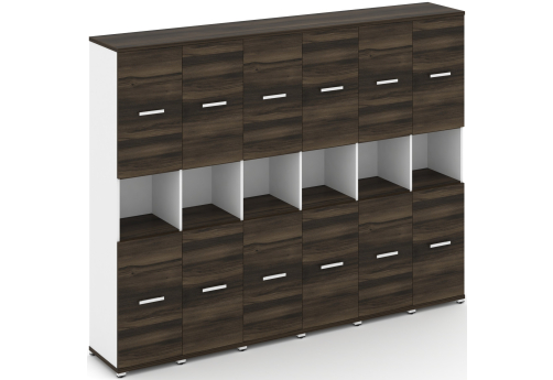 Шкаф шесть узких секций 5 ниш (6 фасадов ЛДСП, 2 ниши + 6 фасадов ЛДСП, 2 ниши) Динен, цвет дуб мали-белый