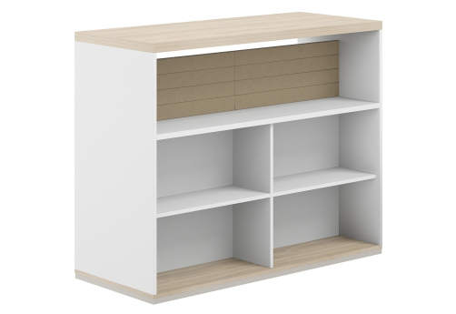 Стеллаж-комбо 2-сторонний с топом с экраном тканевым низким Фламинго, цвет белый + акация + бежевый