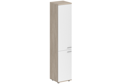 Шкаф высокий 2 двери с задней стенкой HDF левый Индиго Вуд, цвет дуб светлый + белый