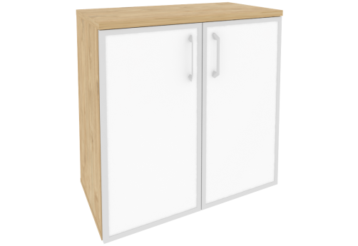 Шкаф низкий широкий со стеклом лакобель в раме, цвет тиквуд светлый