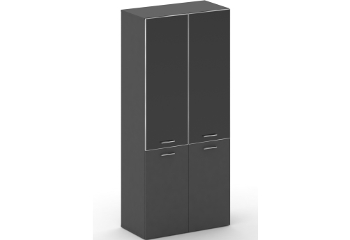 Шкаф широкий высокий (3 полки под стеклом) Милтон, цвет базальт