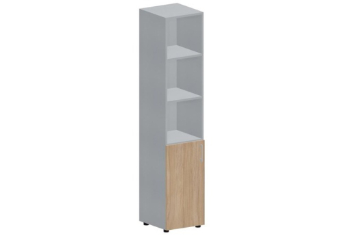Шкаф высокий узкий левый (3 открытые полки) Кристо Директ, цвет светлый дуб + титан