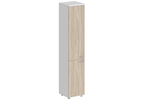 Шкаф высокий 2 двери с задней стенкой ЛДСП левый Индиго Вуд, цвет белый + дуб светлый