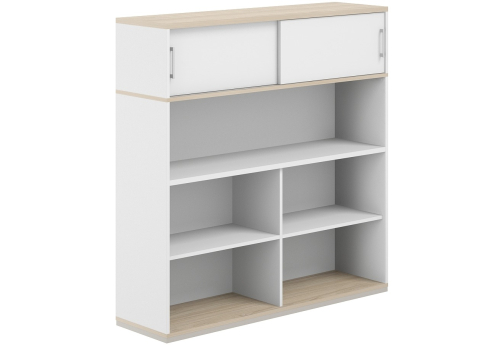 Стеллаж-комбо 1-сторонний с антресолью с экраном ЛДСП Фламинго, цвет белый + акация