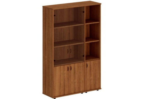 Шкаф комбинированный высокий (со стеклом + полузакрытый узкий) Мансберг, цвет орех