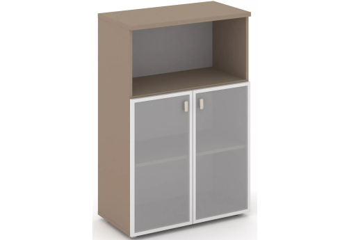 Шкаф средний широкий со стеклом в раме (1 открытая полка), цвет латте