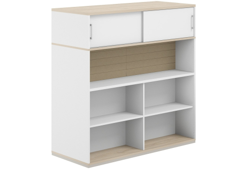 Стеллаж-комбо 2-сторонний с антресолью с экраном тканевым высоким Фламинго, цвет белый + акация + бежевый