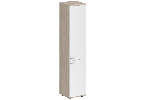 Шкаф высокий 2 двери с задней стенкой ЛДСП правый Индиго Вуд, цвет дуб светлый + белый