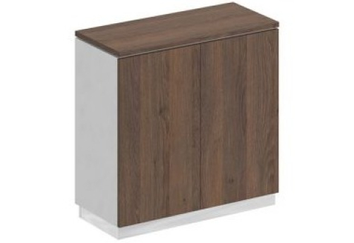 Шкаф для документов закрытый низкий Римини, цвет дуб темный + белый + дуб темный