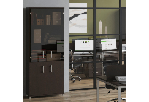 Шкаф комбинированный высокий со стеклом Сканди Венге, цвет венге