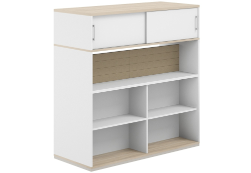 Стеллаж-комбо 2-сторонний с антресолью с экраном тканевым низким Фламинго, цвет белый + акация + бежевый