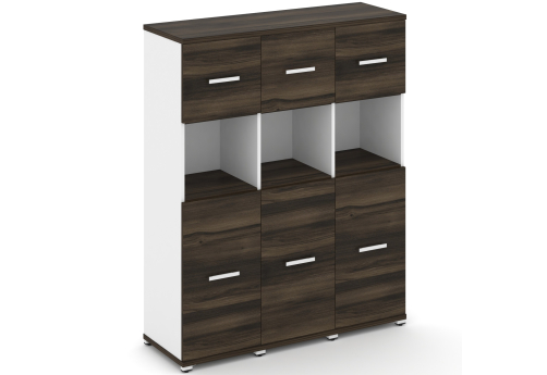 Шкаф три узкие секции 4 ниши (3 фасада ЛДСП, 2 ниши + 3 фасада ЛДСП, 1 ниша) Динен, цвет дуб мали-белый