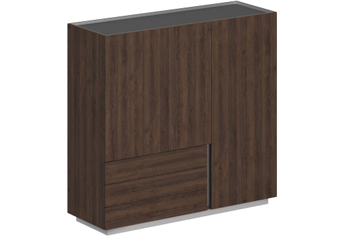 Шкаф (3 ящика, 2 распашных фасада + выдвижная штанга) левый, цвет дуб темный