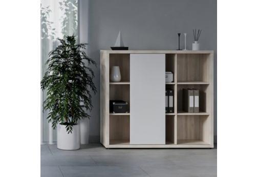 Шкаф средний со слайд-дверью Петра, цвет светлый дуб + белый