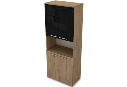 Шкаф комбинированный со стеклом черный глянец и нишей Платинум Персонал, цвет тиковое дерево