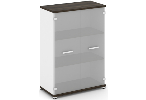 Шкаф одна широкая секция 3 ниши (2 фасада стекло белое матовое, 3 ниши) Динен, цвет дуб мали-белый