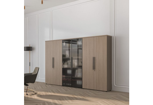 Шкаф комбинированный (закрытый-стекло-закрытый) Британия, цвет дуб + серый