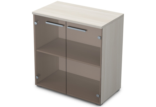 Шкаф низкий со стеклом Платинум Персонал, цвет слоновая кость