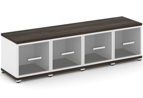 Шкаф четыре узкие секции 1 ниша (4 фасада стекло прозрачное в раме, 1 ниша) Динен, цвет дуб мали-белый