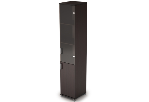 Шкаф высокий узкий (3 полки под стеклом), цвет венге