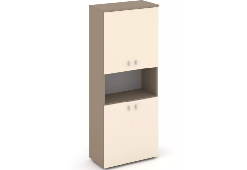 Шкаф высокий широкий с нишей, цвет латте + сатин