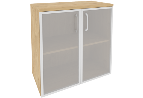 Шкаф низкий широкий со стеклом в раме, цвет тиквуд светлый