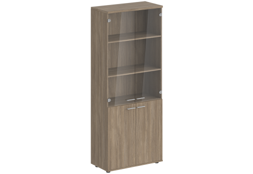Шкаф высокий 4 двери со стеклом с задней стенкой HDF Индиго Вуд, цвет дуб темный