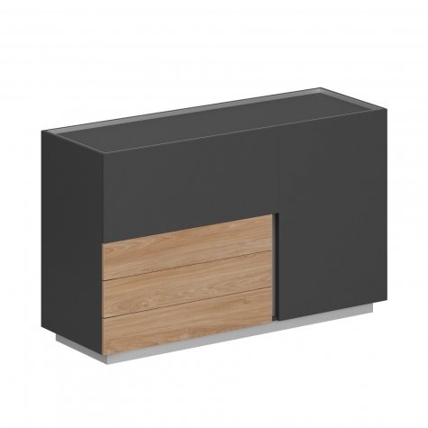 Шкаф (3 ящика и 2 распашных фасада) левый, цвет оникс серый + гикори