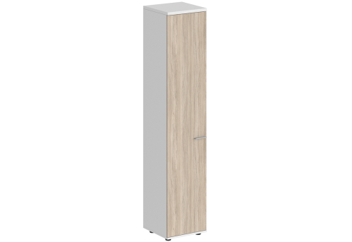 Шкаф высокий с задней стенкой HDF левый Индиго Вуд, цвет белый + дуб светлый