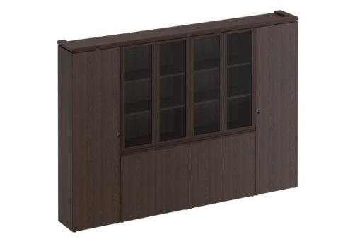 Шкаф комбинированный (со стеклом + для одежды) Фиеста, цвет дуб черный