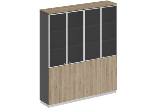 Шкаф для документов со стеклом Римини, цвет дуб светлый + антрацит + дуб светлый