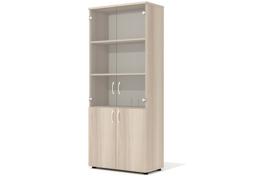 Шкаф высокий широкий (2 низкие двери, со стеклом) Колибри, цвет ясень шимо