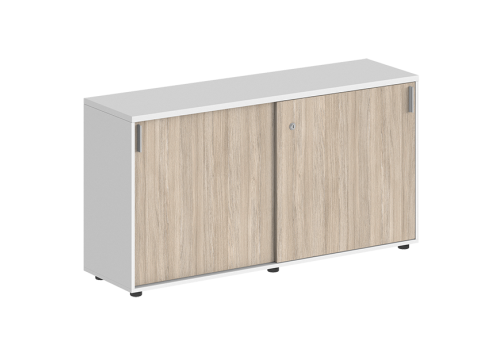 Шкаф-купе низкий с замком Индиго Вуд, цвет белый + дуб светлый