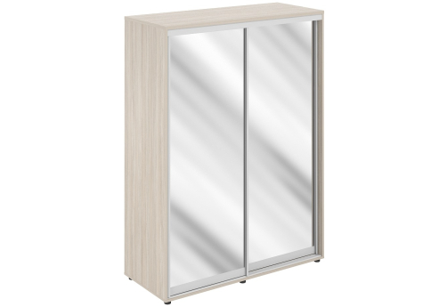 Шкаф-купе высокий с полками и штангой 2 зеркала с задней стенкой ХДФ Индиго Вуд, цвет светлый дуб