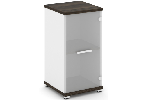 Шкаф одна узкая секция 2 ниши (фасад стекло белое матовое, 2 ниши) Динен, цвет дуб мали-белый