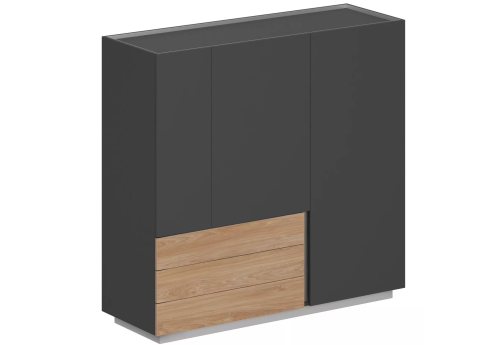 Шкаф (3 ящика, 2 распашных фасада + выдвижная штанга) левый, цвет оникс серый + гикори
