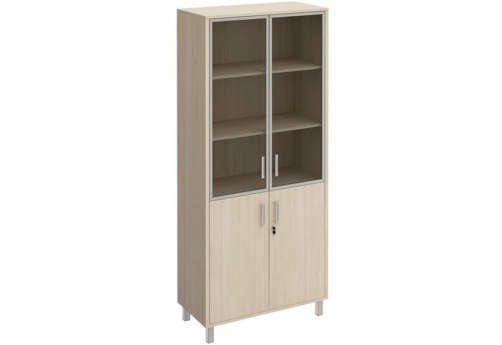 Шкаф высокий широкий со стеклом с замком Сидней, цвет дуб шамони