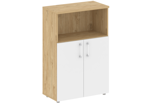 Шкаф средний широкий (1 открытая полка), цвет тиквуд светлый + белый