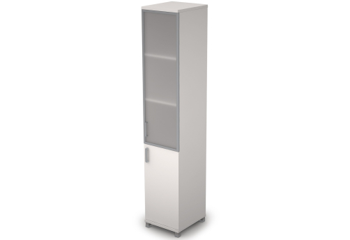 Шкаф высокий узкий (3 полки под стеклом в раме), цвет белый