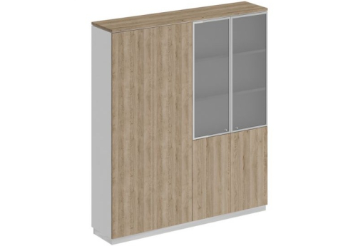 Шкаф закрытый со стеклом Римини, цвет дуб светлый + белый + дуб светлый