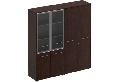 Шкаф комбинированный высокий (со стеклом + гардероб) Эдвард, цвет венге