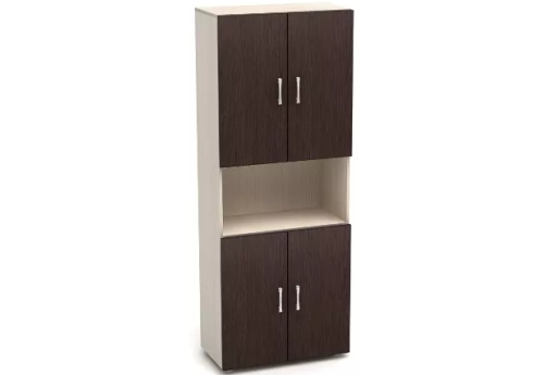 Шкаф высокий широкий с нишей, цвет венге + дуб молочный