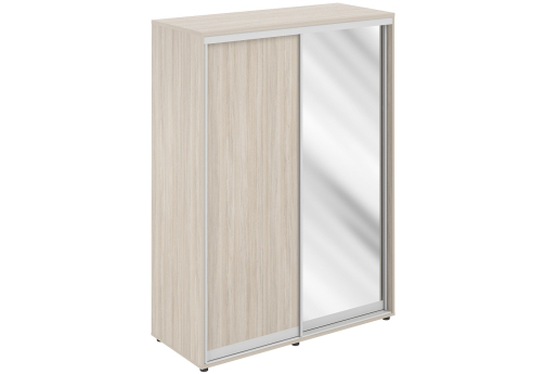 Шкаф-купе высокий 2 штанги 1 зеркало с задней стенкой ЛДСП Индиго Вуд, цвет светлый дуб