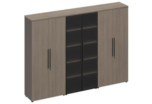 Шкаф комбинированный (закрытый-стекло-одежда) Британия, цвет дуб + серый