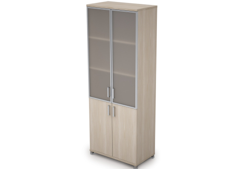 Шкаф высокий широкий (3 полки под стеклом в раме) Деко, цвет шамони светлый