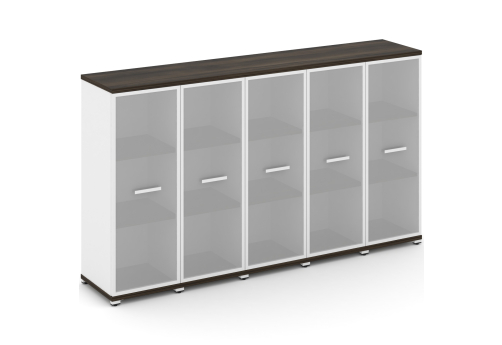 Шкаф пять узких секций 3 ниши (5 фасадов стекло белое матовое в раме, 3 ниши) Динен, цвет дуб мали-белый