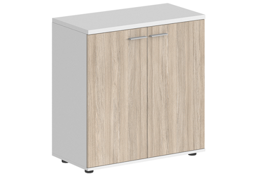 Шкаф низкий 2 двери с задней стенкой ЛДСП Индиго Вуд, цвет белый + дуб светлый