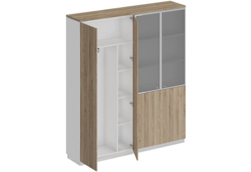 Шкаф комбинированный гардероб с полками Римини, цвет дуб светлый + белый + дуб светлый